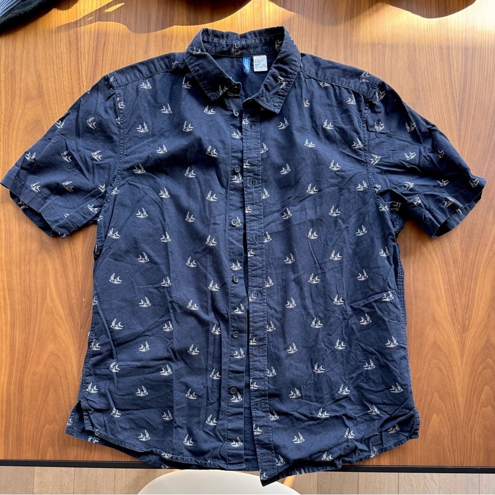 H&M Dark Blue Casual Shirt with Sailboat Design